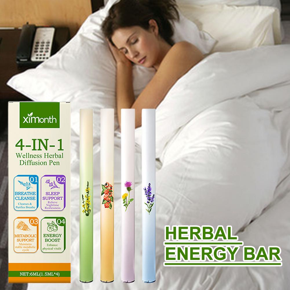 Herbal Wellness Products - 4 diffuseurs d'herbes avec Molène/Thym/Haute-menthe/Guarana/Thé vert,